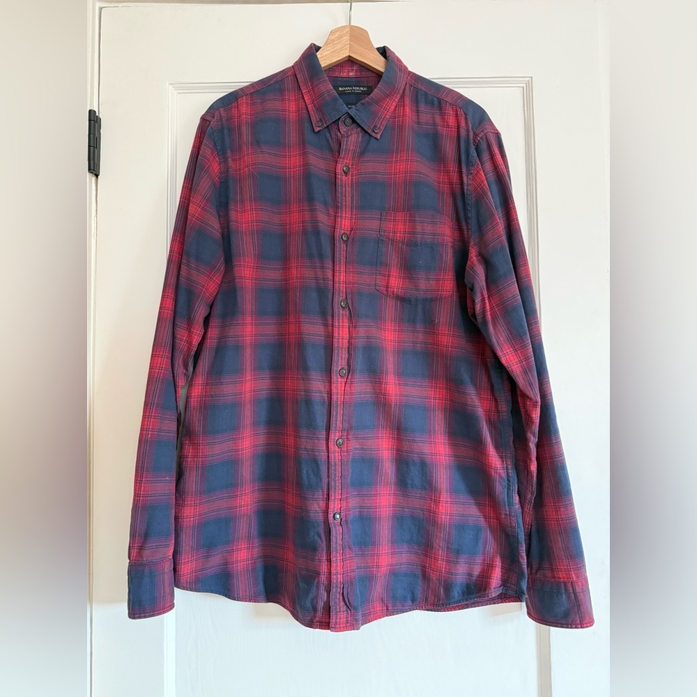 Banana Republic Luxe Flannel Plaid Shirt – Slim Fit - Sz L tall